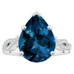 Anello con Topazio Blu di Londra a forma di pera naturale certificato GIA di ANGARA in oro bianco 14K