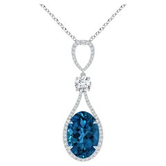 Angara GIA Certified Natural London Blue Topaz White Gold Pendant Necklace