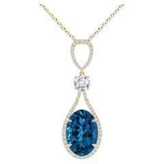 Angara Gia Certified Natural London Blue Topaz Yellow Gold Pendant Necklace