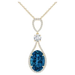 Angara Collier pendentif en or jaune avec topaze bleue naturelle de Londres certifiée par le GIA