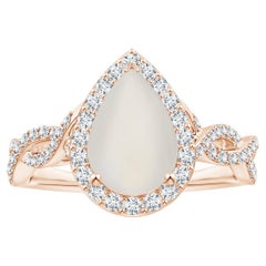 Angara Gia Certified Natural Moonstone Ring in Rose Gold with Diamonds for Women