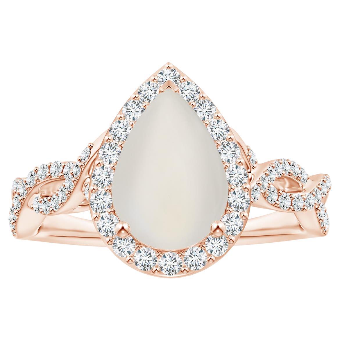 GIA Certified Natural Moonstone Ring in Rose Gold with Diamonds for Women