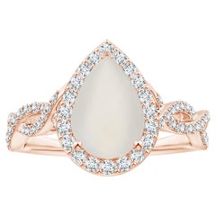 GIA Certified Natural Moonstone Ring in Rose Gold with Diamonds for Women