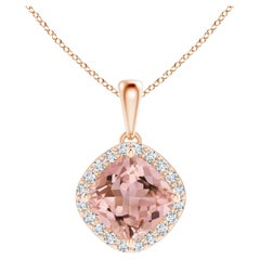 ANGARA GIA Certified Natural Morganite and Diamond Halo Pendant in Rose Gold