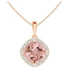 GIA Certified Natural Morganite and Diamond Halo Pendant in Rose Gold