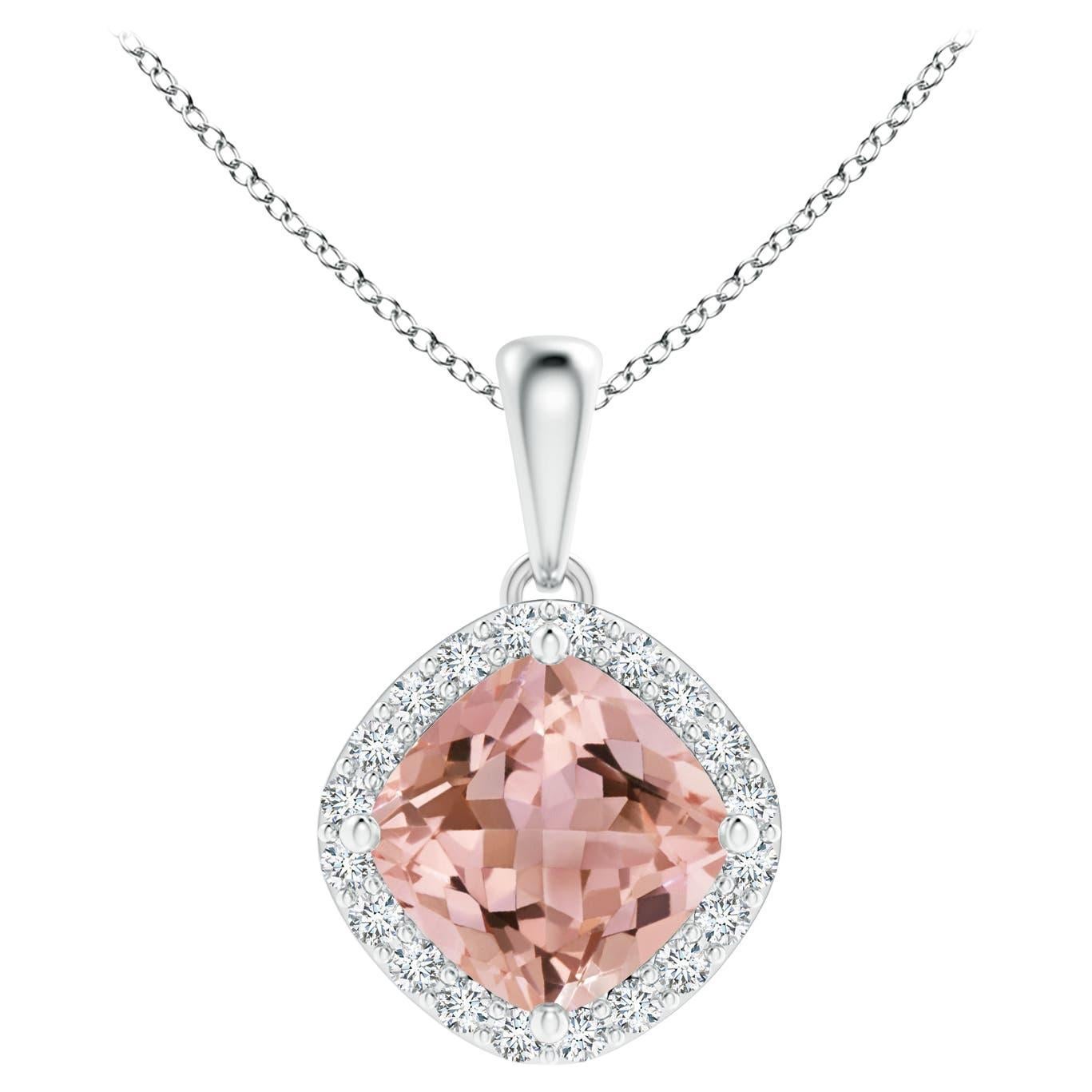 Angara Pendentif en or blanc avec halo de diamants et morganite naturelle certifie GIA
