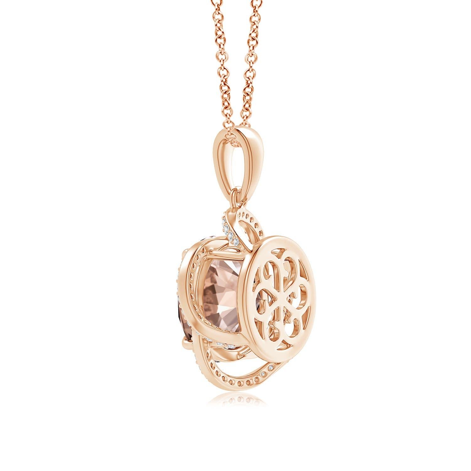 Angara GIA Certified Natural Morganite Clover Halo Pendant in Rose Gold for Her In New Condition For Sale In Los Angeles, CA