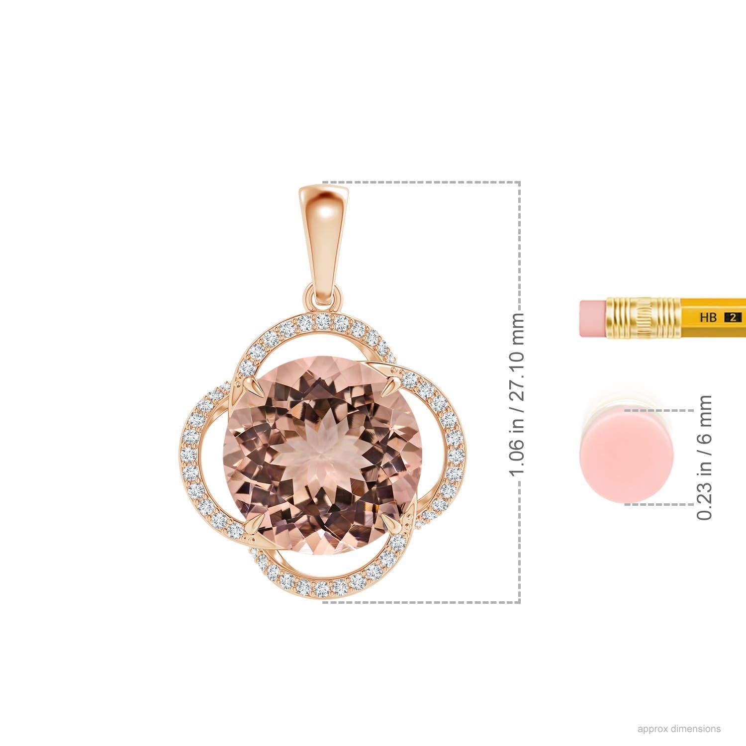 Women's Angara GIA Certified Natural Morganite Clover Halo Pendant in Rose Gold for Her For Sale