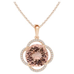 Angara GIA Certified Natural Morganite Clover Halo Pendant in Rose Gold for Her