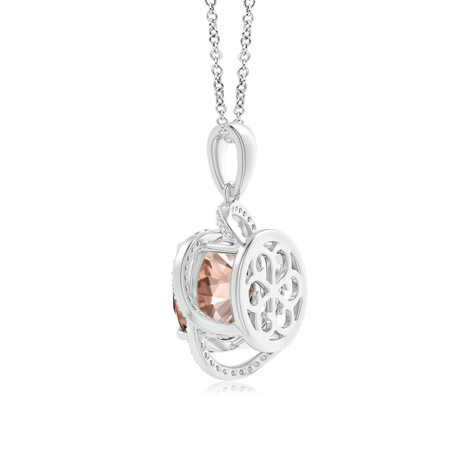 GIA Certified Natural Morganite Clover Halo Pendant in White Gold for Her In New Condition For Sale In Los Angeles, CA
