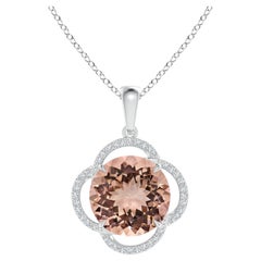 GIA Certified Natural Morganite Clover Halo Pendant in White Gold for Her