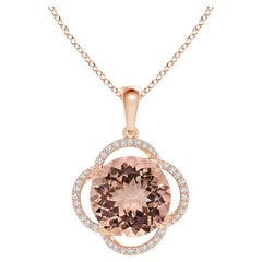 Angara GIA Certified Natural Morganite Clover Halo Rose Gold Pendant Necklace