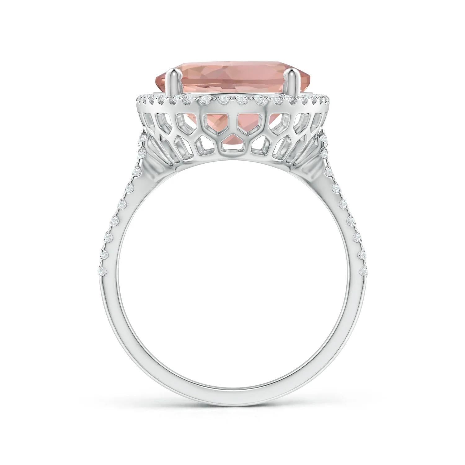 Angara GIA Certified Natural Morganite Cocktail Diamond Halo Ring in White Gold 2