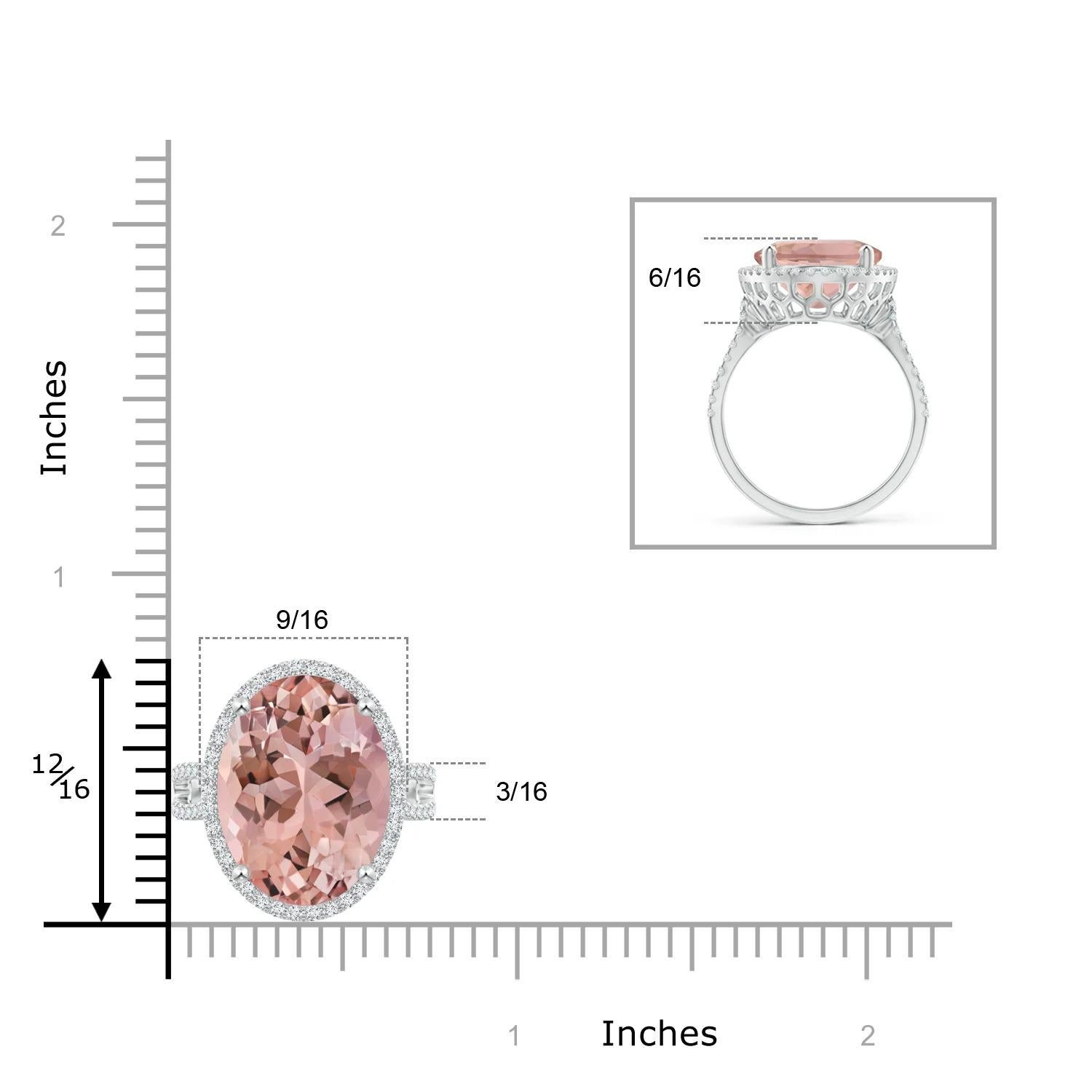 For Sale:  Angara GIA Certified Natural Morganite Cocktail Diamond Halo Ring in White Gold 6