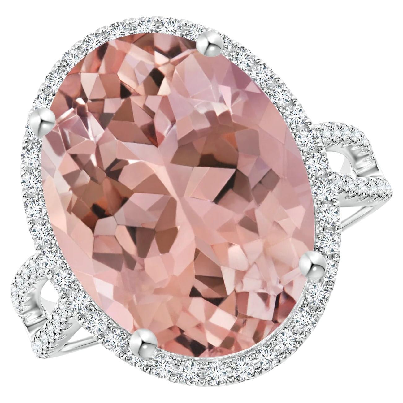 For Sale:  Angara GIA Certified Natural Morganite Cocktail Diamond Halo Ring in White Gold