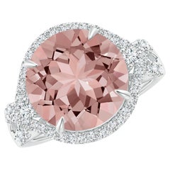 GIA Certified Natural Morganite Cocktail Ring in White Gold with Diamonds