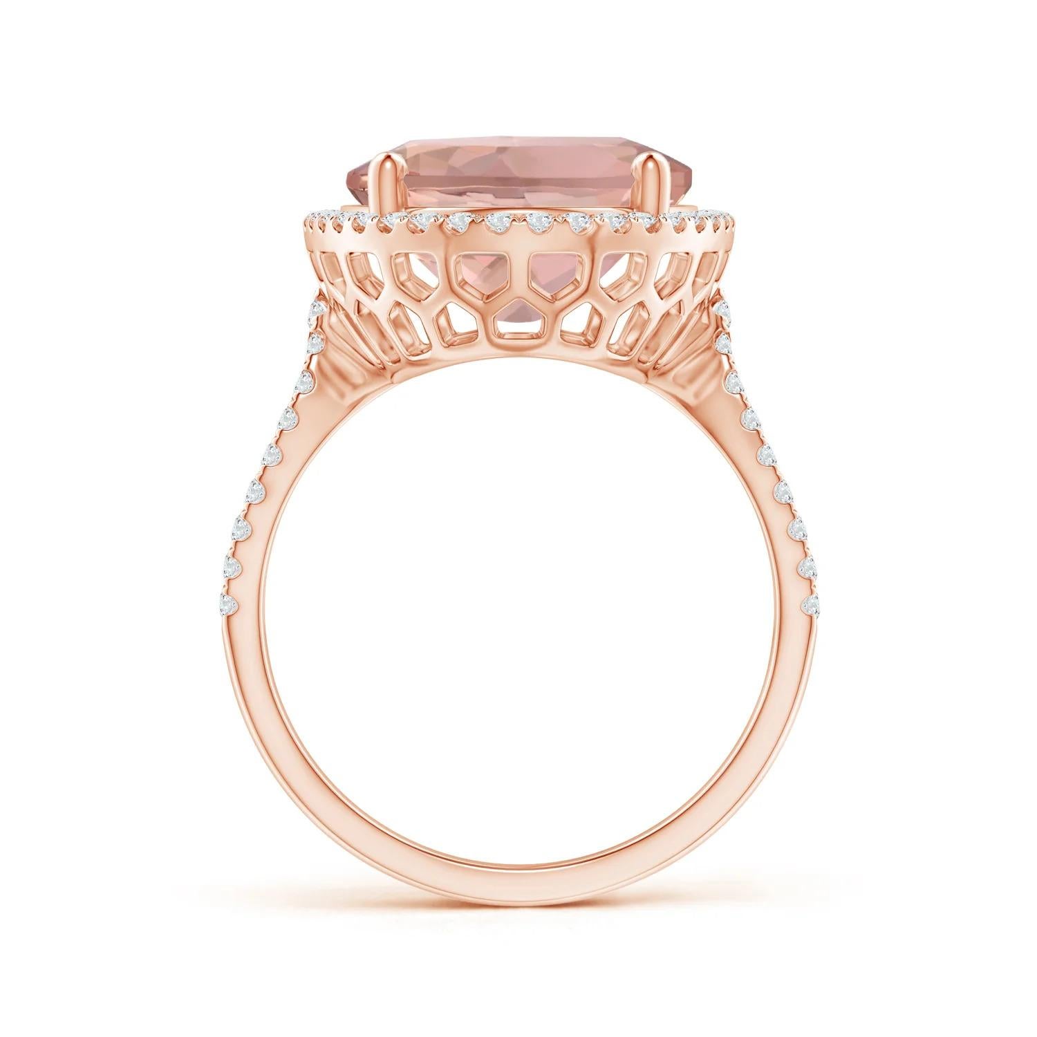 Angara GIA Certified Natural Morganite Cocktail Rose Gold Ring with Diamond Halo 2