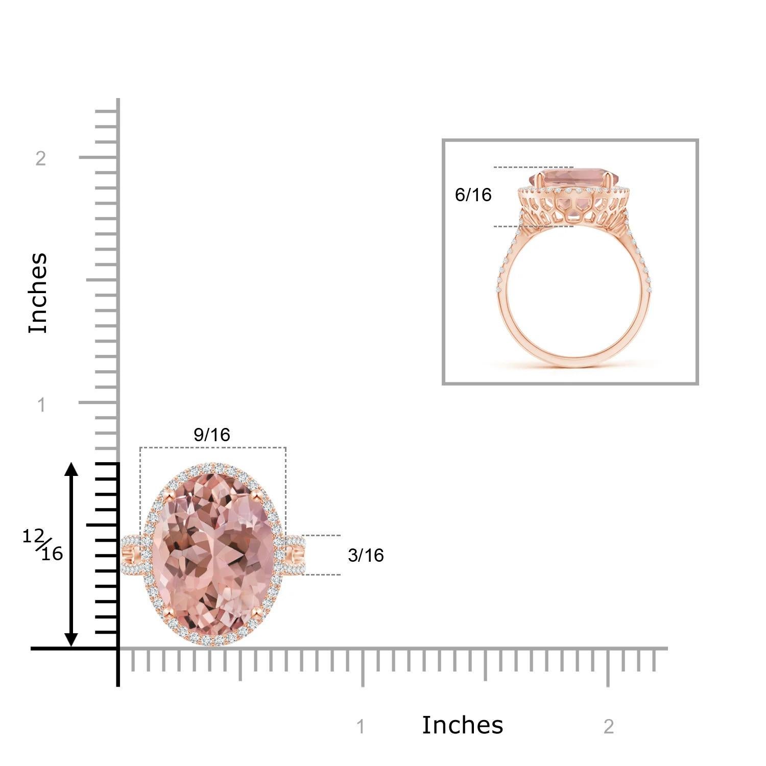 En vente :  Angara Bague cocktail en or rose et morganite naturelle certifiée GIA avec halo de diamants 6
