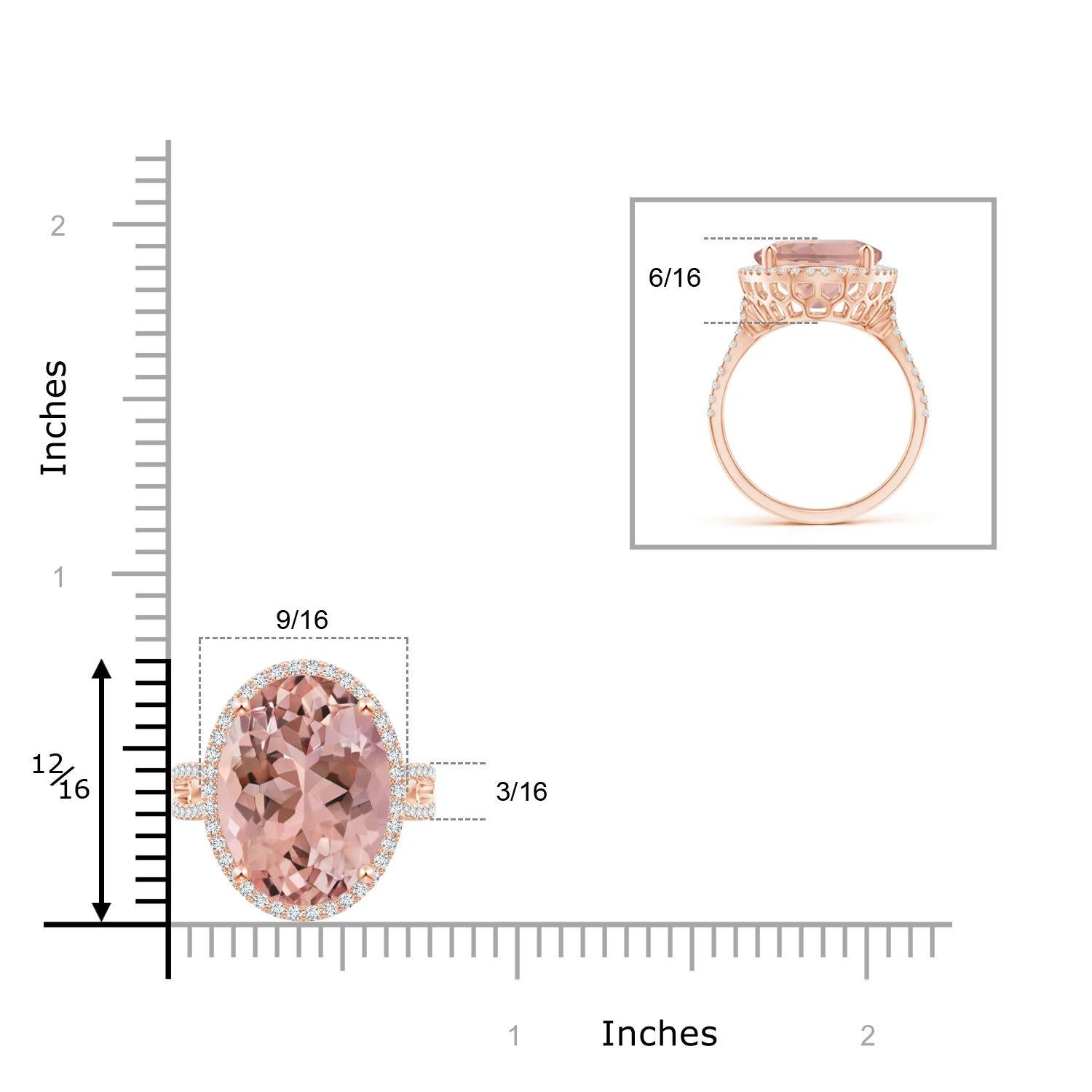 Angara GIA Certified Natural Morganite Cocktail Rose Gold Ring with Diamond Halo 6
