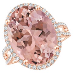 Angara GIA Certified Natural Morganite Cocktail Rose Gold Ring with Diamond Halo