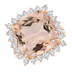 Angara GIA Certified Natural Morganite Cocktail Rose Gold Ring with Halo