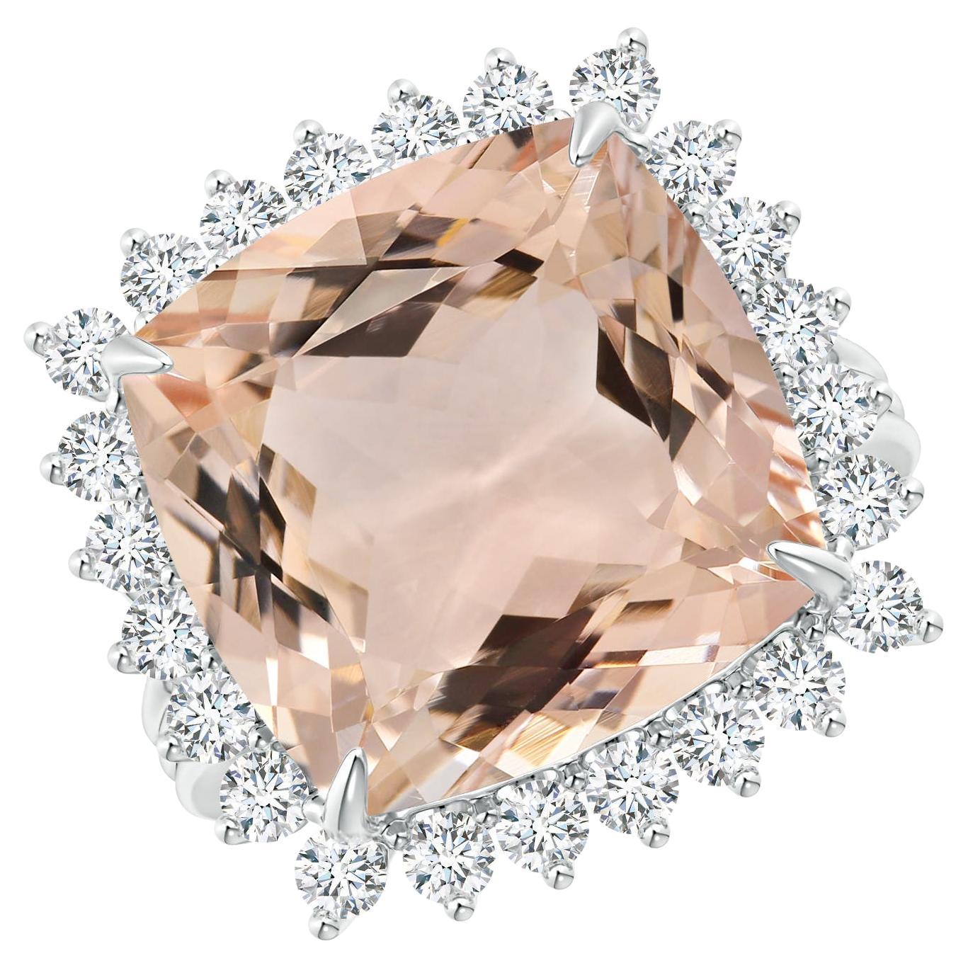 Angara Bague cocktail en or blanc avec halo en morganite naturelle certifiée par le GIA