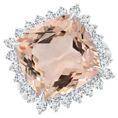 Angara GIA Certified Natural Morganite Cocktail White Gold Ring with Halo