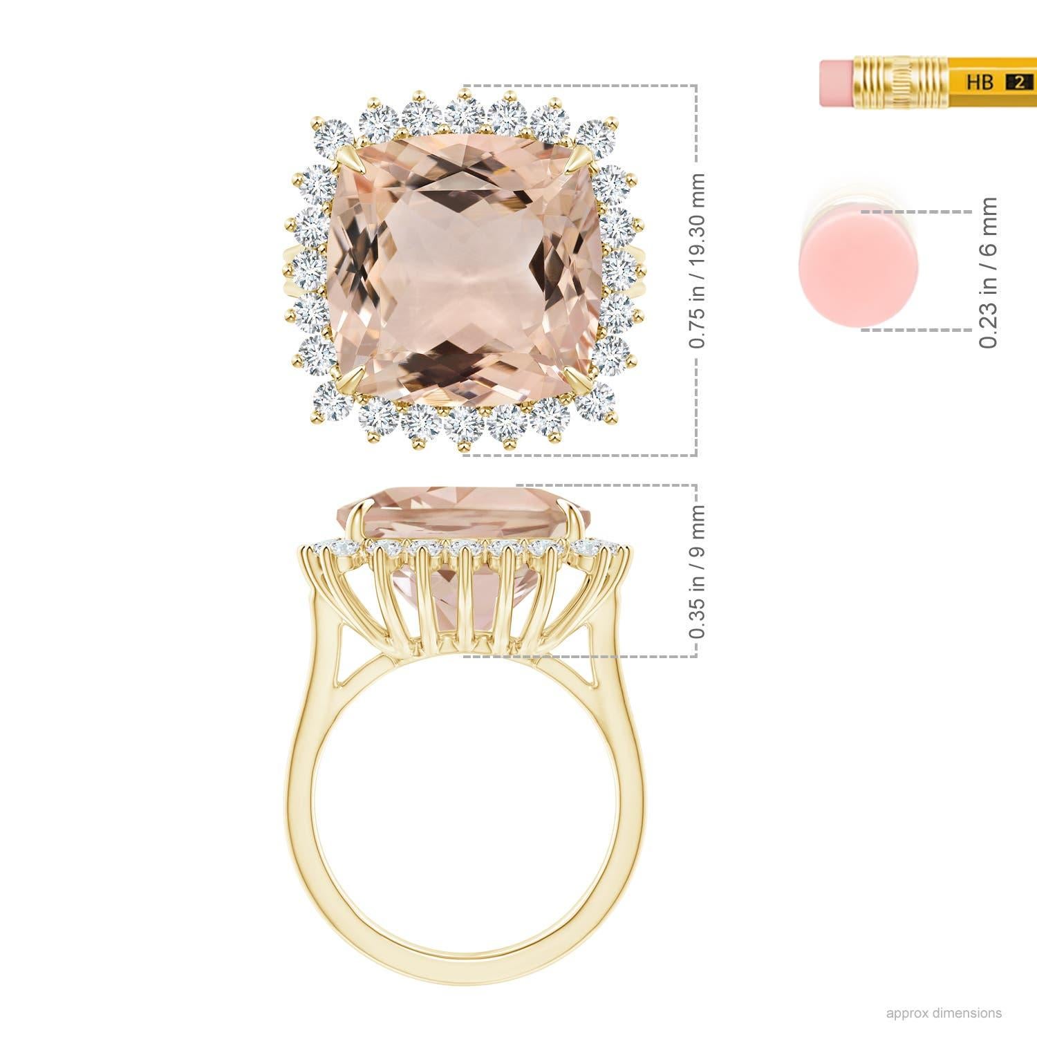 For Sale:  Angara GIA Certified Natural Morganite Cocktail Yellow Gold Ring with Halo 4