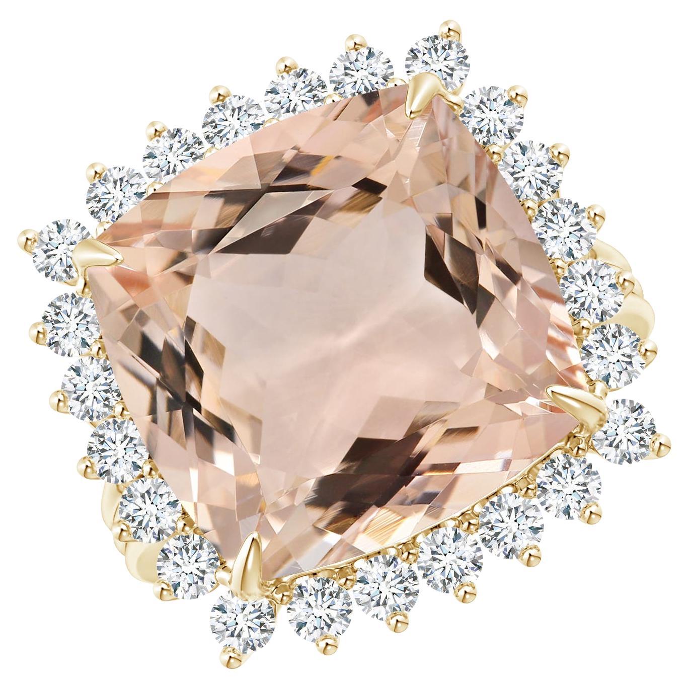 For Sale:  Angara GIA Certified Natural Morganite Cocktail Yellow Gold Ring with Halo