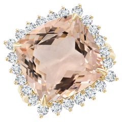 Angara GIA Certified Natural Morganite Cocktail Yellow Gold Ring with Halo