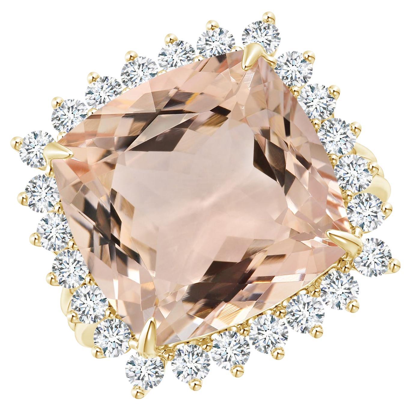 For Sale:  Angara GIA Certified Natural Morganite Cocktail Yellow Gold Ring with Halo