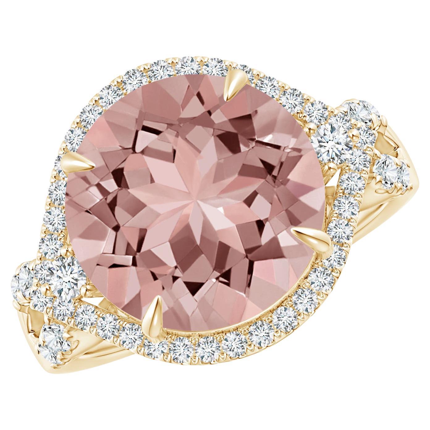 For Sale:  ANGARA GIA Certified Natural Morganite & Diamond Cocktail Ring in Yellow Gold