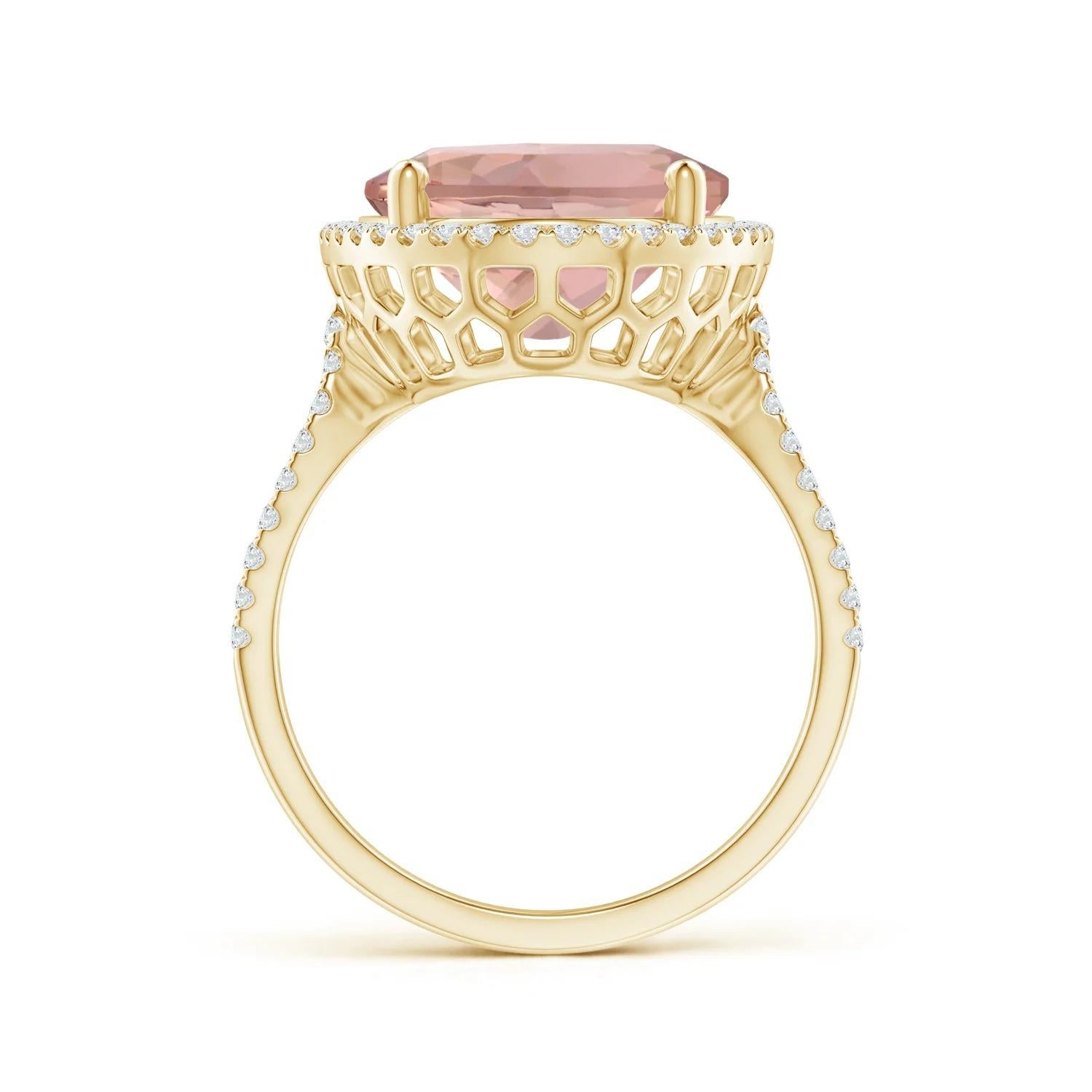 For Sale:  Angara GIA Certified Natural Morganite & Diamond Halo Cocktail Yello Gold Ring 2