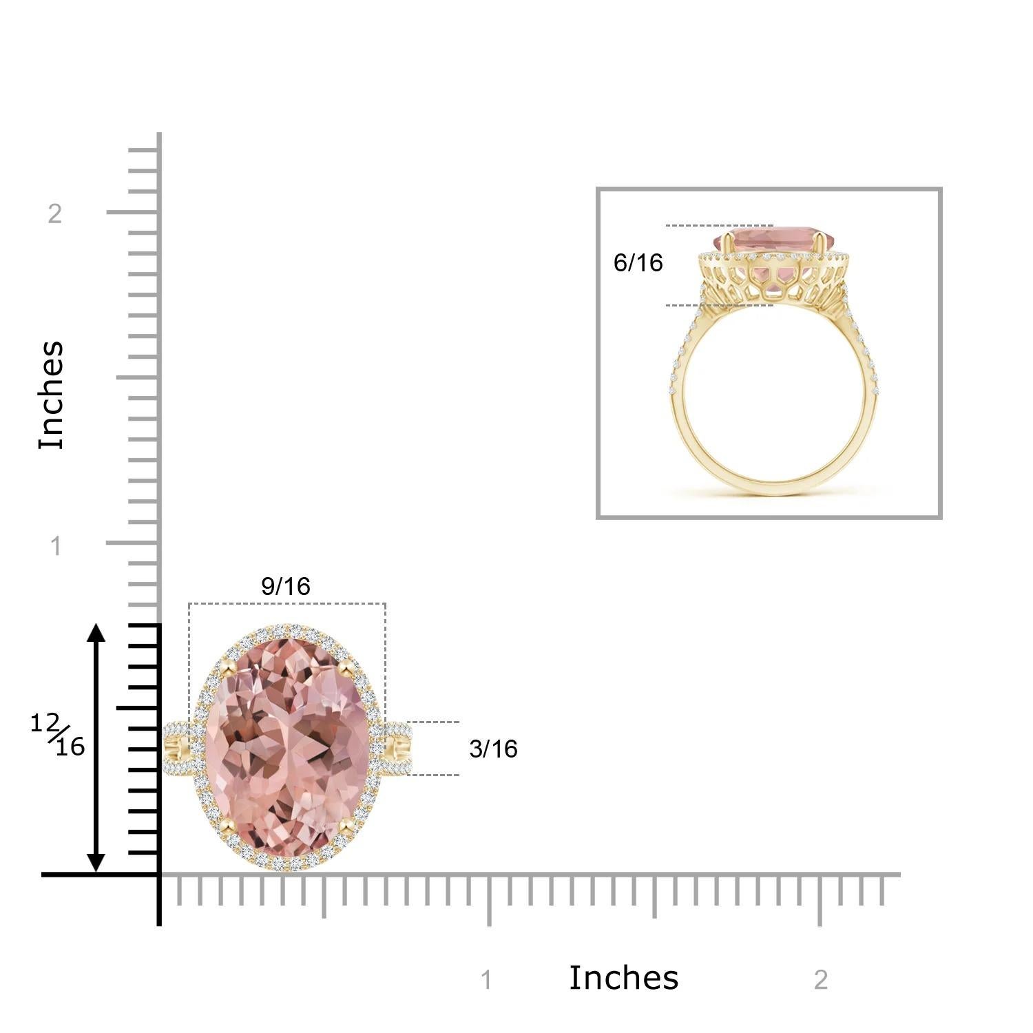 For Sale:  Angara GIA Certified Natural Morganite & Diamond Halo Cocktail Yello Gold Ring 6