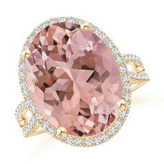 Angara GIA Certified Natural Morganite & Diamond Halo Cocktail Yello Gold Ring