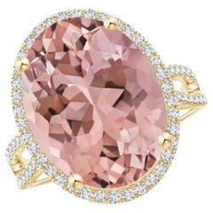 Angara GIA Certified Natural Morganite & Diamond Halo Cocktail Yello Gold Ring