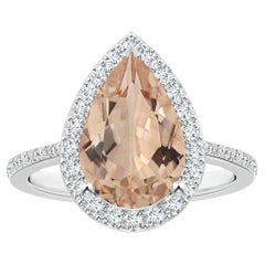 GIA Certified Natural Morganite Halo Ring in Platinum for Women