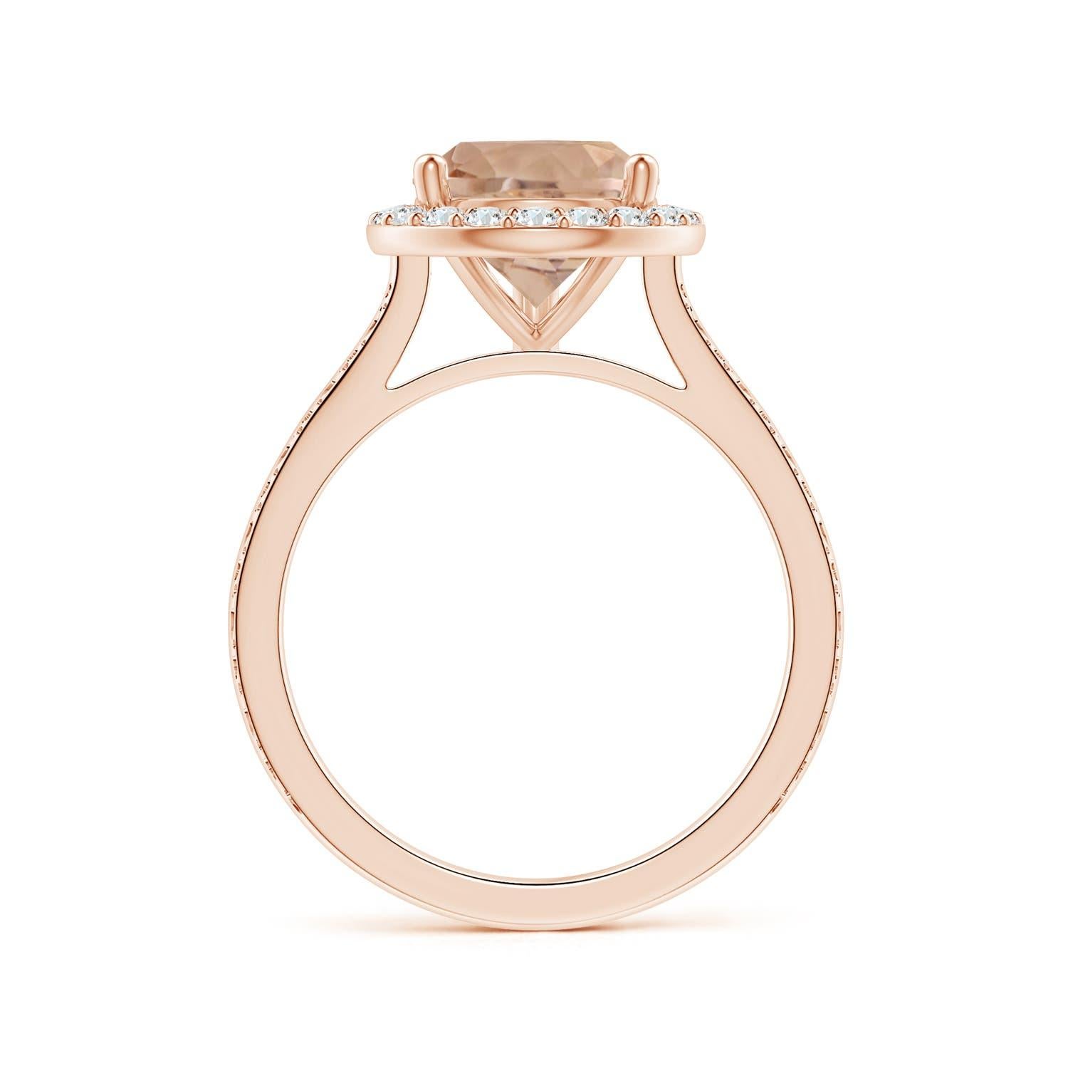 For Sale:  Angara GIA Certified Natural Morganite Halo Ring in Rose Gold with Scrollwork 2
