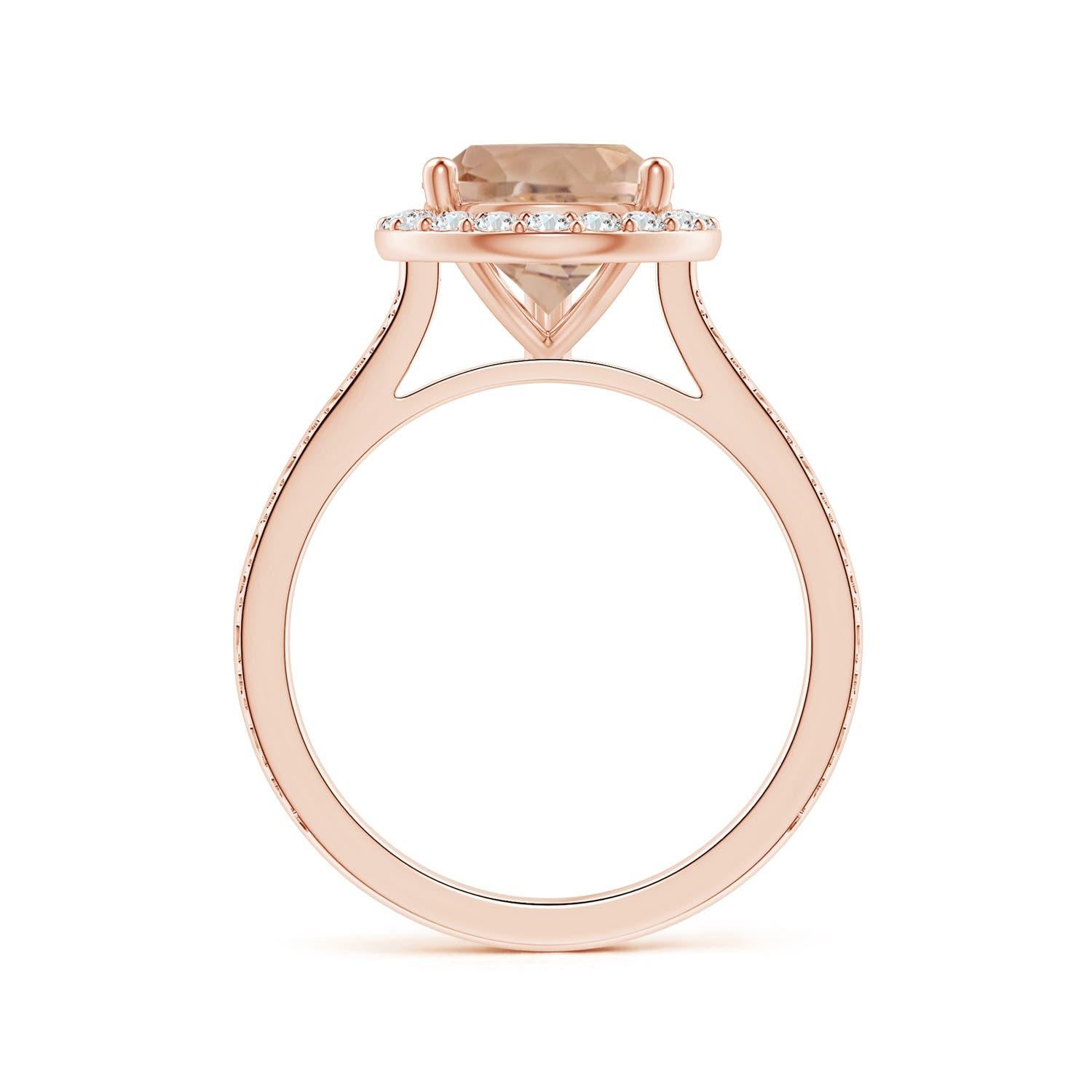 For Sale:  Angara GIA Certified Natural Morganite Halo Ring in Rose Gold with Scrollwork 2