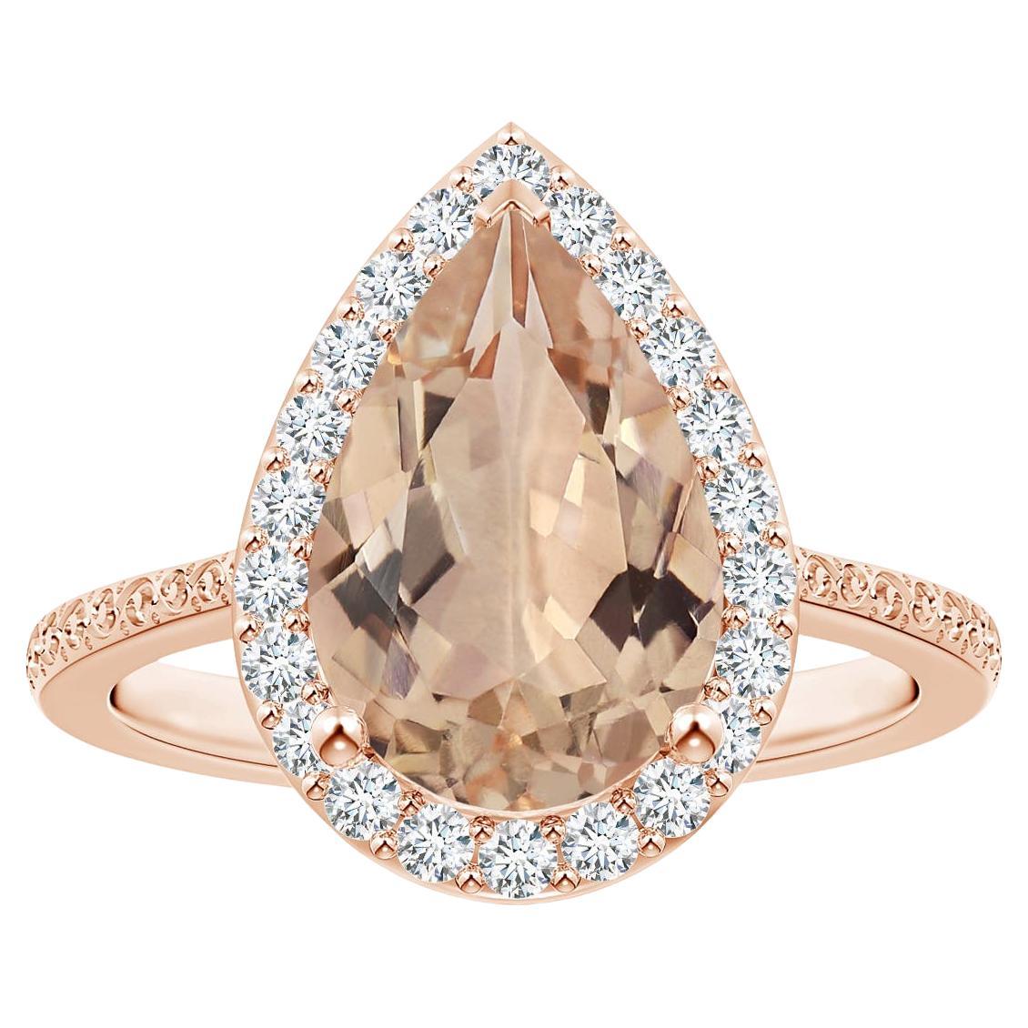 For Sale:  Angara GIA Certified Natural Morganite Halo Ring in Rose Gold with Scrollwork