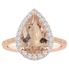 Angara GIA Certified Natural Morganite Halo Ring in Rose Gold with Scrollwork