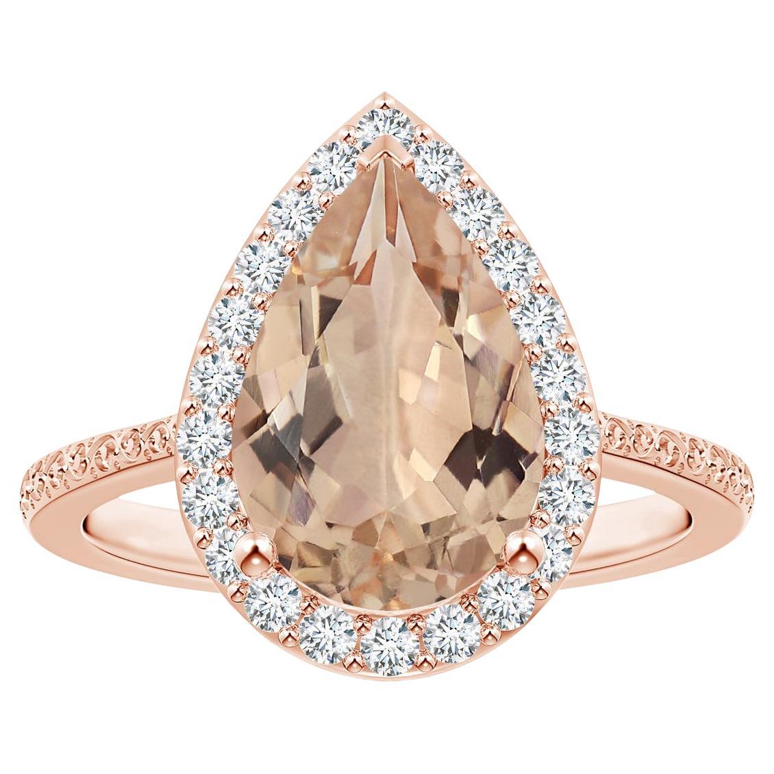 Angara GIA Certified Natural Morganite Halo Ring in Rose Gold with Scrollwork