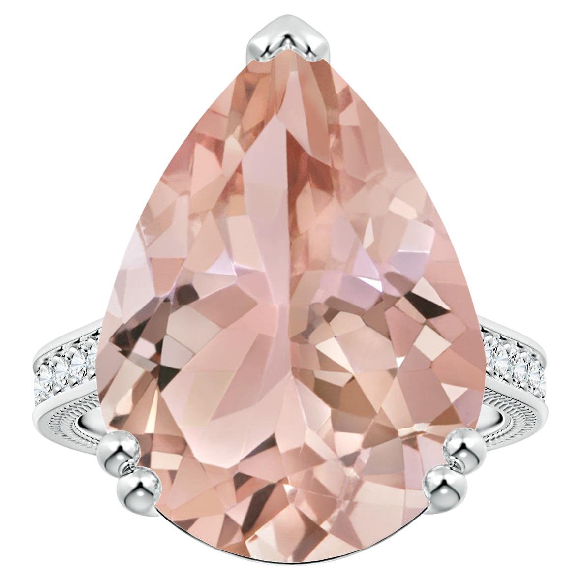 Angara Gia Certified Natural Morganite Leaf Ring in Platinum with Diamonds