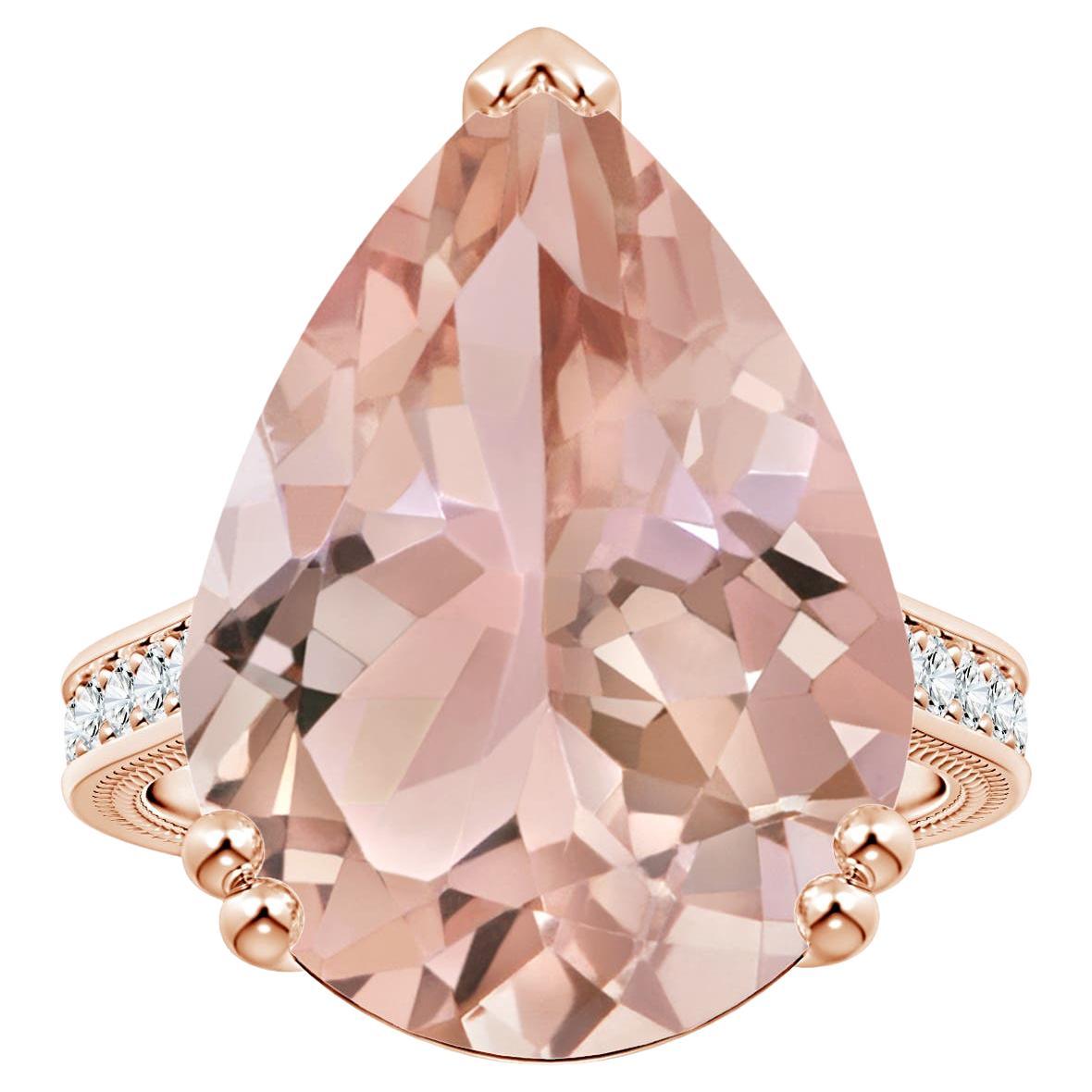 For Sale:  Angara Gia Certified Natural Morganite Leaf Ring in Rose Gold with Diamonds