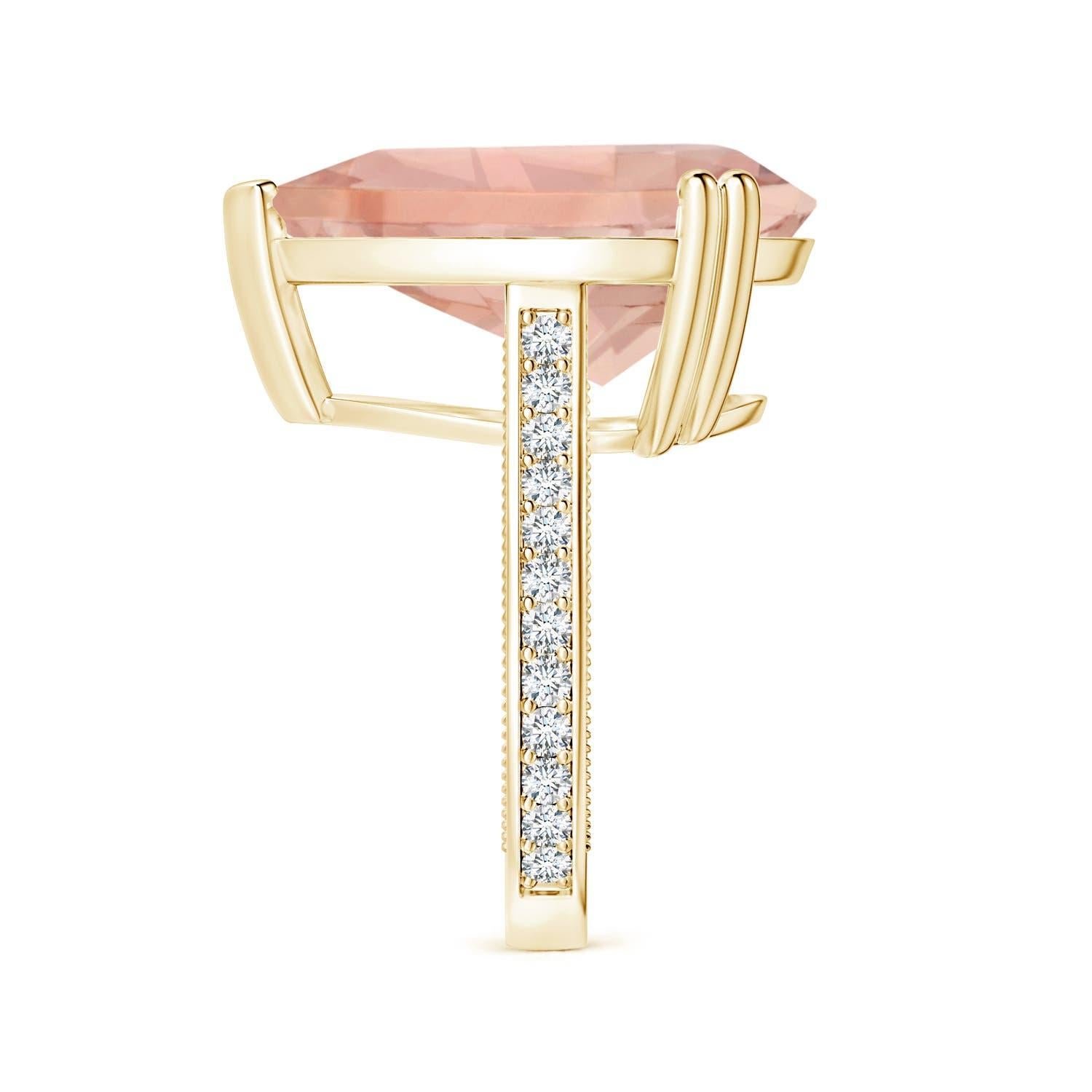 For Sale:  ANGARA GIA Certified Natural Morganite Leaf Ring in Yellow Gold with Diamonds 4