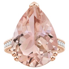 ANGARA GIA Certified Natural Morganite Leaf Ring in Yellow Gold with Diamonds