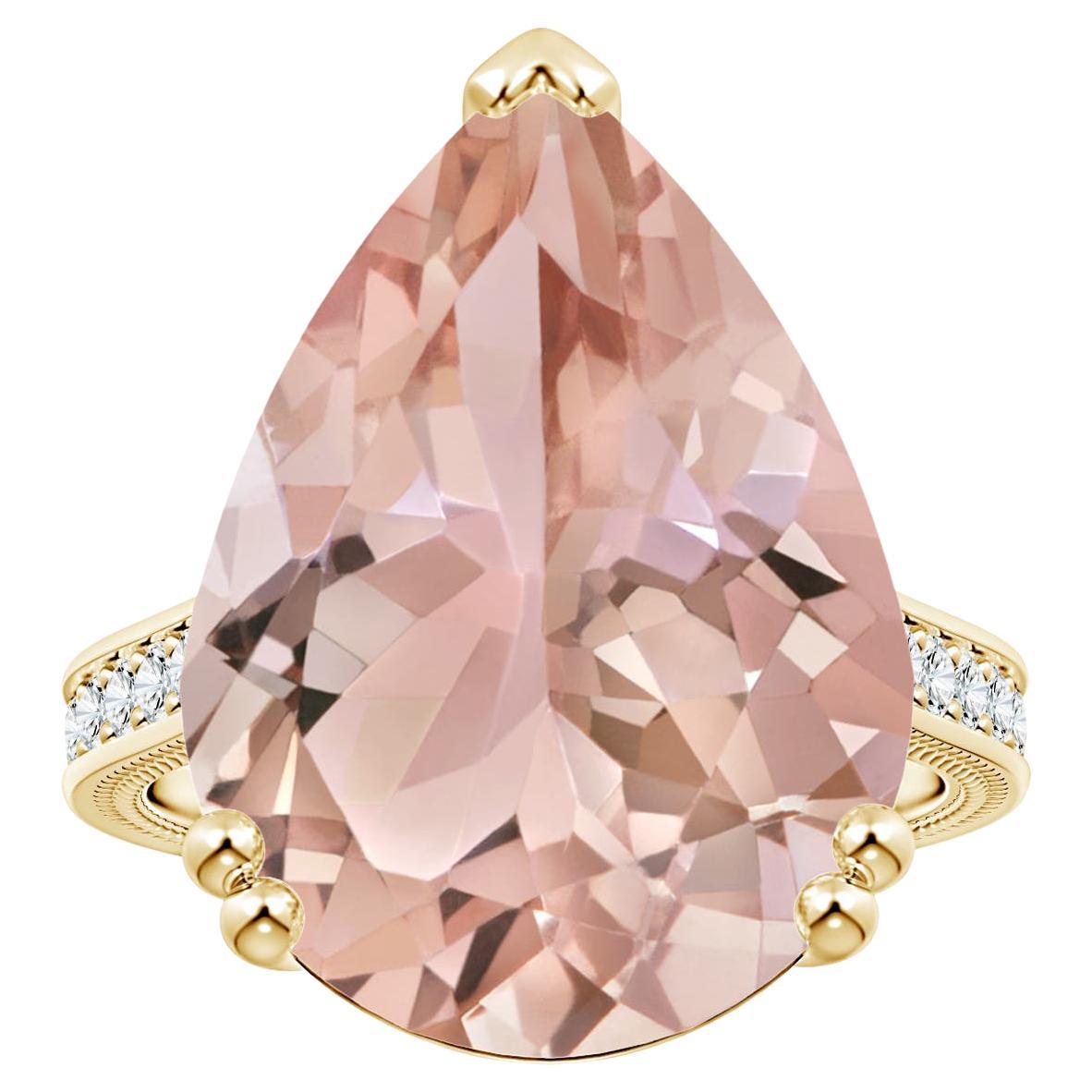 For Sale:  ANGARA GIA Certified Natural Morganite Leaf Ring in Yellow Gold with Diamonds
