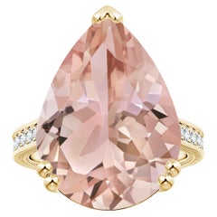 ANGARA GIA Certified Natural Morganite Leaf Ring in Yellow Gold with Diamonds