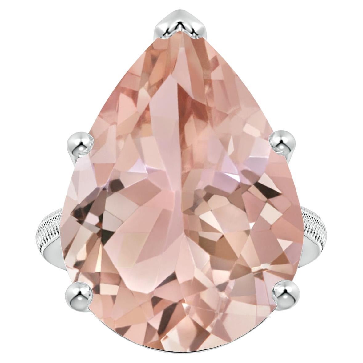 Angara Gia Certified Natural Morganite Ring in Platinum with Feather Motifs