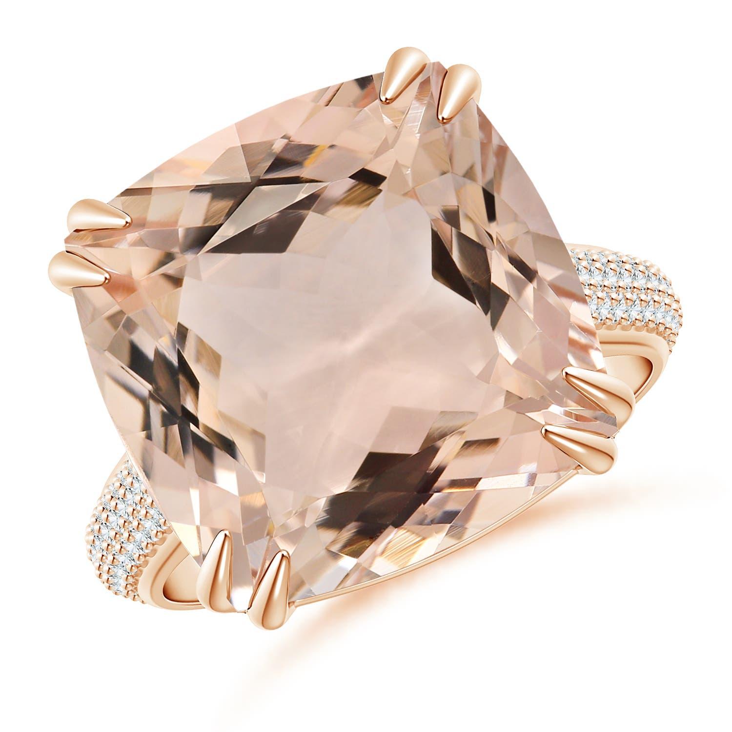 En vente :  Angara Bague en or rose avec morganite naturelle certifiée par le GIA et diamants pavés